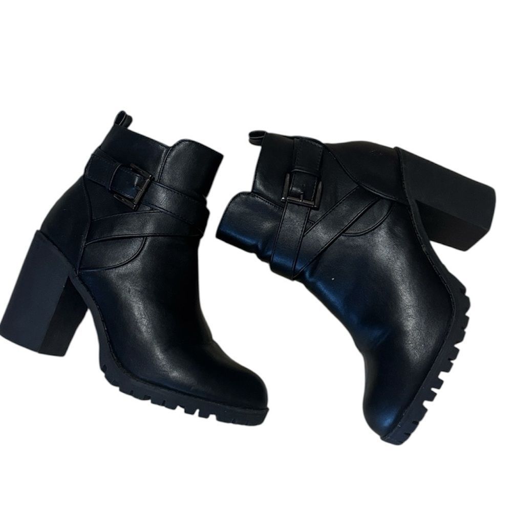 TOP Moda Black Heeled Ankle Boots, buckles, 8